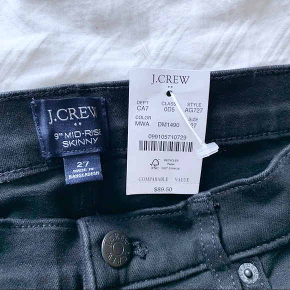 NWT J. Crew 9" Mid-Rise Black Skinny Jean - Picture 4 of 5